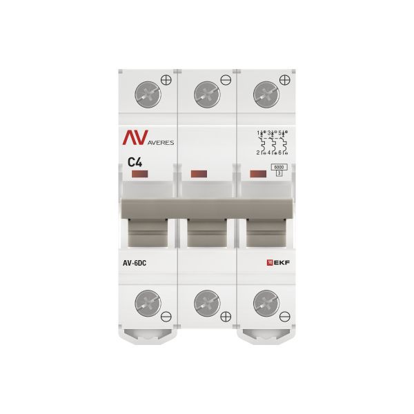 Выключатель автоматический модульный 3п C 4А 6кА AV-6 AVERES EKF mcb6-DC-3-04C-av