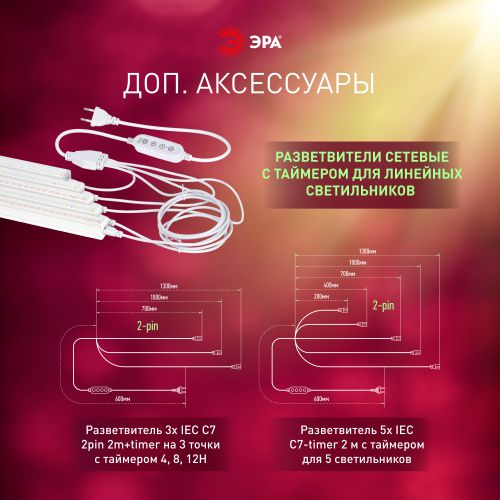 Светильник FITO-18W-PL-LINE 573-GR 18Вт Т5 линейный для растений красн./син. спектра Эра Б0066936
