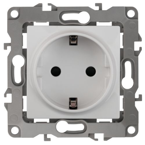 Розетка 1-м СП Эра12 12-2102-01 16А IP20 16AX 250В 2P+E Schuko защ. шторки механизм бел. Эра Б0014687