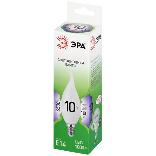 Лампа светодиодная GREEN LINE BXS-10W-865-E14 GL 10Вт свеча на ветру 6500К свет холод. E14 Эра Б0067134
