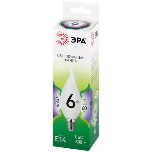 Лампа светодиодная GREEN LINE BXS-6W-865-E14 GL 6Вт свеча на ветру 6500К свет холод. E14 Эра Б0067113
