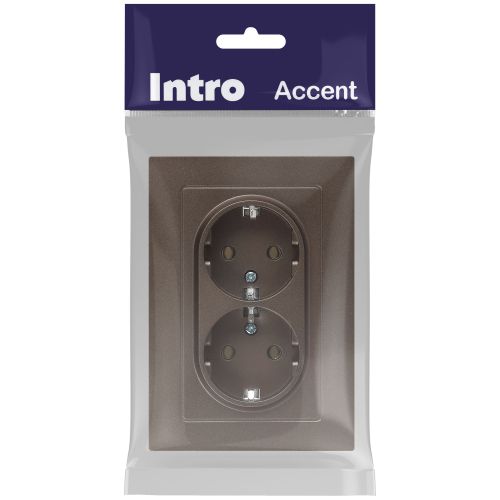 Розетка 2-м СП Accent 6-205-08 16А IP20 250В 2P+E Schuko AL/CU бронза Intro Б0063498