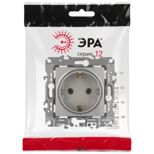 Розетка 16А 250В 2P+E Schuko Эра12 12-2101-16 титан Эра Б0065662