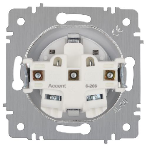 Розетка 1-м СП Accent 6-206-01 16А IP20 250В 2P+E Schuko защ. шторки AL/CU бел. Intro Б0063506