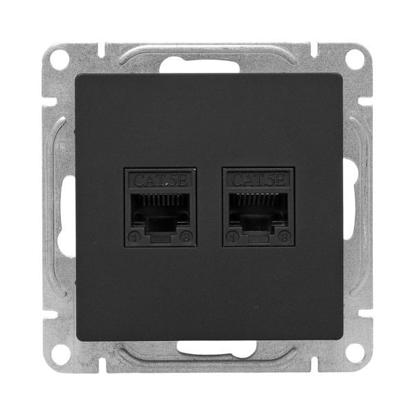 Розетка RJ45 (2шт) (кат.6) черн. Эпика EKF UP1-SOB-2RJ45-6