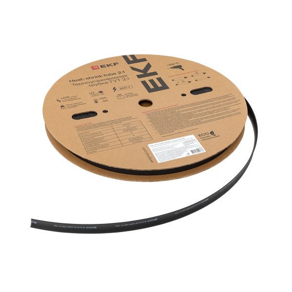 Трубка термоусадочная ТУТ нг 16/8 черн. (уп.100м) EKF tut-16-b