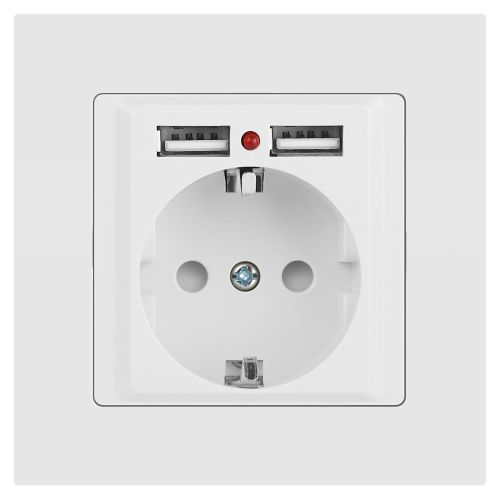 Розетка 1-м СП Accent 6-410-01 16А IP20 250В P+E Schuko защ. шторки + 2хUSB бел. Intro Б0063689
