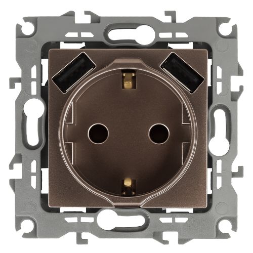 Розетка 16А 250В 2P+E с 2хUSB 5В-3А защ. шторки Эра12 бронза 12-4109-13 ЭРА Б0047847
