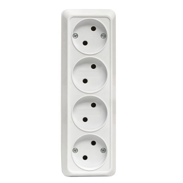 Розетка 4-м ОП Рим 10А IP20 без заземл. бел. EKF ENR10-302-10