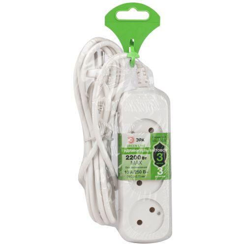 Удлинитель 3х3м без заземл. 10А IP20 GREEN LINE UDL-10-330 ПВС 2х0.75 Эра Б0065072