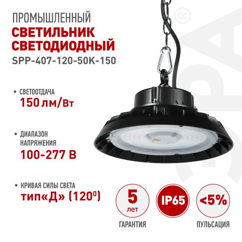 Светильник светодиодный SPP-407-120-50K-150 150Вт 5000К 22500лм 80Ra Кп<5% КСС Д подвесной Проектный Эра Б0067361