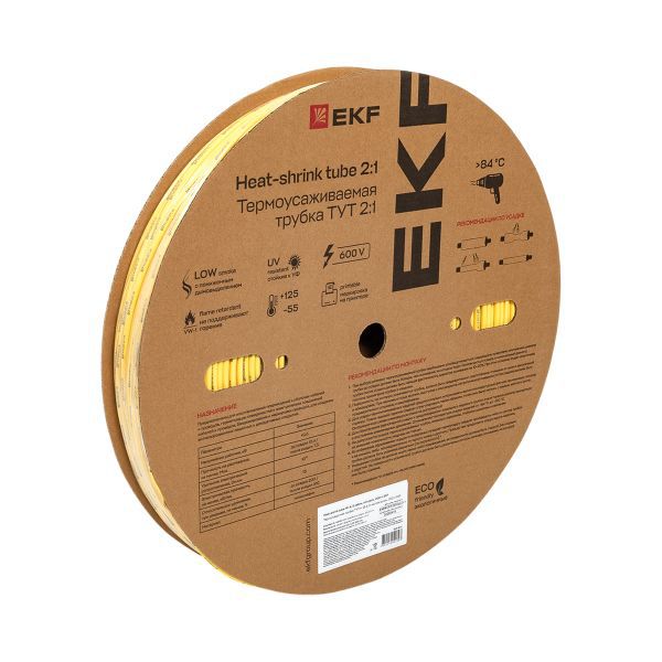 Трубка термоусадочная ТУТ нг 4/2 желт. (уп.200м) EKF tut-4-y