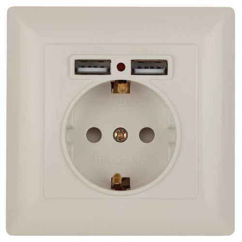 Розетка 1-м СП Solo 4-410-02 16А IP20 250В 2хUSB P+E Schuko с заземл. защ. шторки слон. кость Intro Б0053714