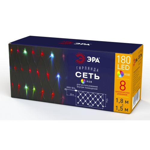 Гирлянда светодиодная "Сеть" 1.8мх1.5м 180LED 8 режимов 220В IP20 RGB ENIS-01R Эра Б0041902