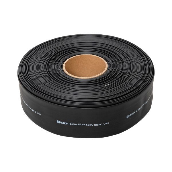 Трубка термоусадочная ТУТ нг 50/25 черн. (уп.50м) EKF tut-50-b