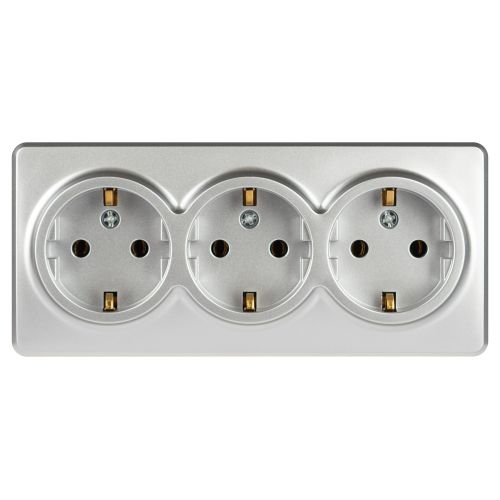 Розетка 3-м ОП Эксперт 11-2208-03 16А IP20 250В 3х2P+E Schuko с заземл. алюм. Эра Б0063010