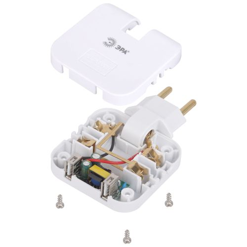 Разветвитель электрический 2-м 10А SPF-2-FL-USB 2USB поворотн. бел. Эра Б0069089
