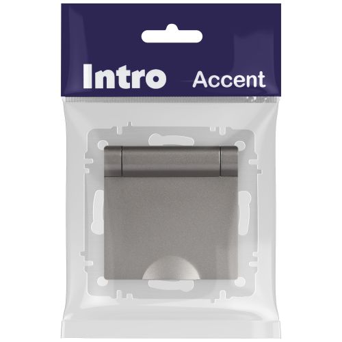 Розетка 1-м СП Accent 6-203-09 16А IP20 250В 2P+E Schuko с крышкой AL/CU титан Intro Б0063471