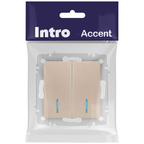 Выключатель 2-кл. СП Accent 6-105-04 10А IP20 250В с подсветкой AL/CU шампань Intro Б0063513