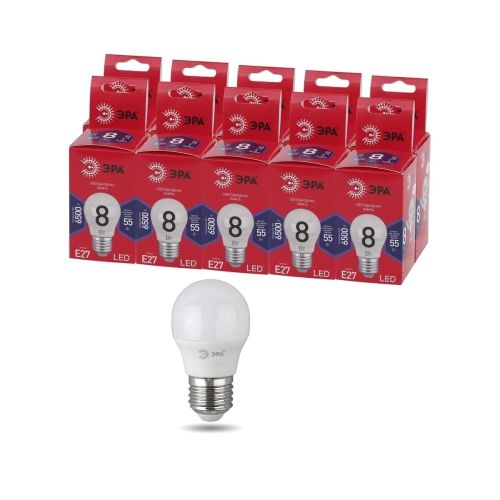 Лампа светодиодная RED LINE LED P45-8W-865-E27 R 8Вт P45 шар 6500К холод. бел. E27 Эра Б0045359