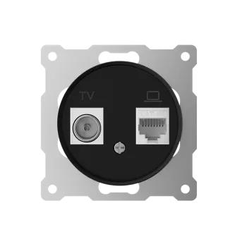 Розетка компьютерная + телевизионная 2-м СП Florence RJ45 + TV кат.5E механизм черн. (1E20811303) OneKeyElectro 7700247