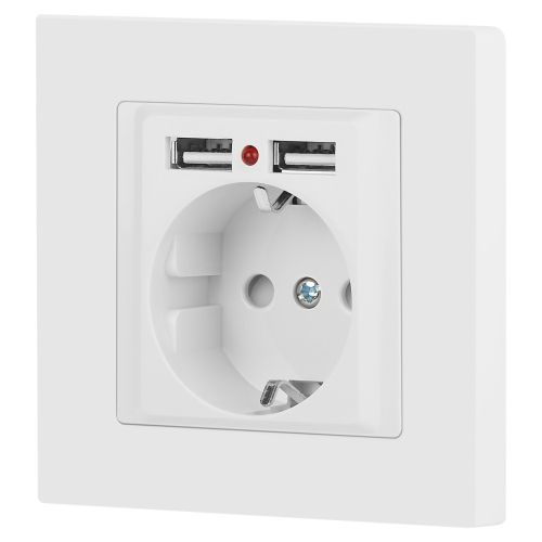 Розетка 1-м СП Accent 6-410-01 16А IP20 250В P+E Schuko защ. шторки + 2хUSB бел. Intro Б0063689