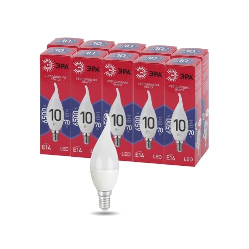 Лампа светодиодная RED LINE LED BXS-10W-865-E14 R 10Вт BXS свеча на ветру 6500К холод. бел. E14 Эра Б0045343