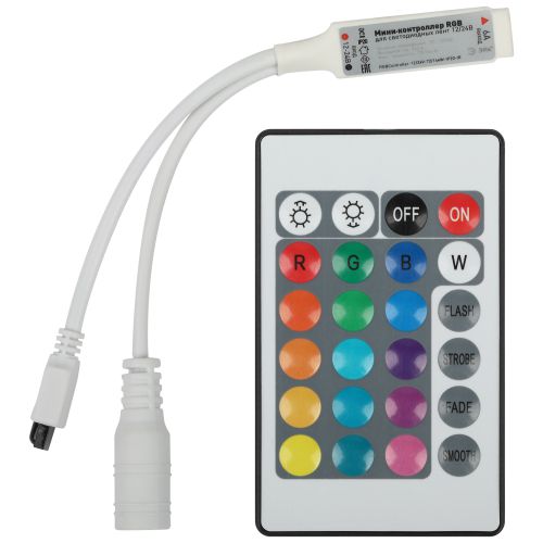 Контроллер мини для светодиодной ленты с ИК пультом RGBController-12/24V-72/144W-IP20-IR ЭРА Б0061110