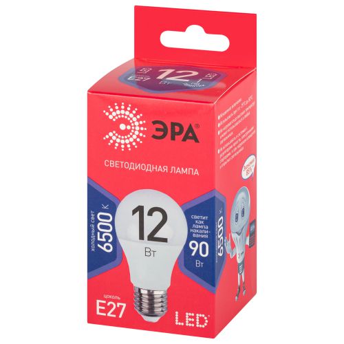 Лампа светодиодная RED LINE LED A60-12W-865-E27 R 12Вт A60 груша 6500К холод. бел E27 Эра Б0045325