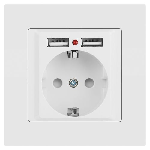 Розетка 1-м СП Accent 6-410-01М 16А IP20 250В P+E Schuko защ. шторки + 2хUSB бел. матов. Intro Б0063691