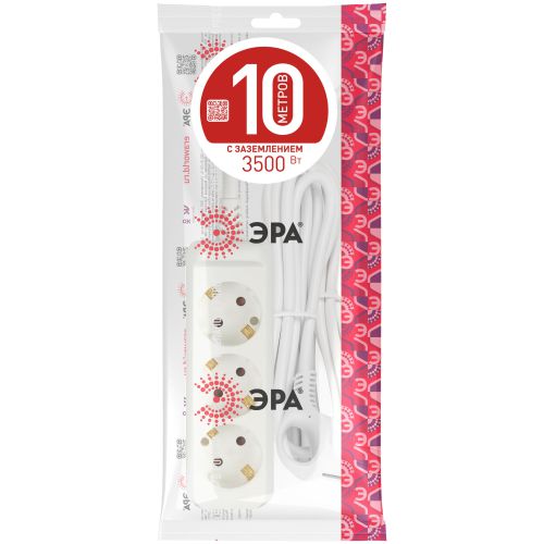 Удлинитель 3х10м с заземл. 16А IP20 U-3e-10m-3х1 ПВС 3х1 Эра Б0028373