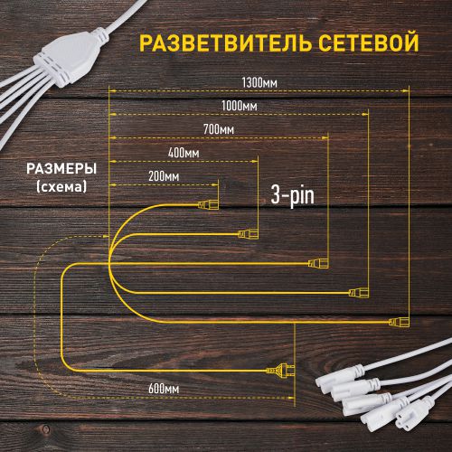 Разветвитель сетевой для фитолампы FITO 5х IEC C5 (3-pin) 2 м для подключения 5 светильников Эра Б0059055