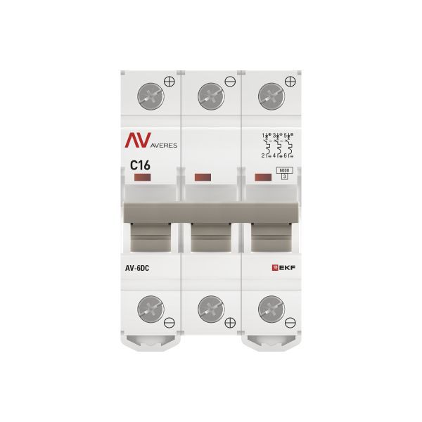 Выключатель автоматический модульный 3п C 16А 6кА AV-6 AVERES EKF mcb6-DC-3-16C-av