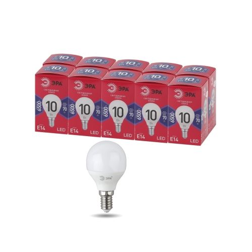Лампа светодиодная RED LINE LED P45-10W-865-E14 R 10Вт P45 шар 6500К холод. бел. E14 Эра Б0045354