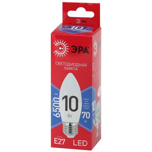 Лампа светодиодная RED LINE LED B35-10W-865-E27 R 10Вт B35 свеча 6500К холод. бел. E27 Эра Б0045338