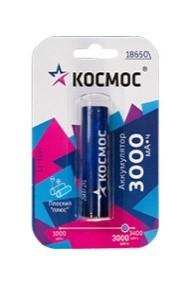 Аккумулятор Li-ion 18650 3000мА.ч без защиты с плоским контактом (уп.2шт) КОСМОС KOC18650Li30FLS2