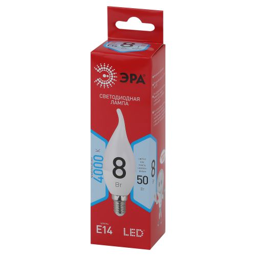 Лампа светодиодная RED LINE LED BXS-8W-840-E14 R 8Вт BXS свеча на ветру 4000К нейтр. бел. E14 Эра Б0051848