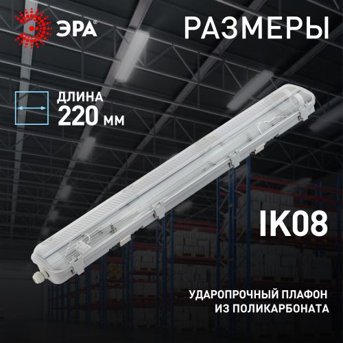 Светильник SPP-102-0-002-120 под 2 светодиодные лампы T8 G13 2х1276 c рассеивателем из поликарб. Эра Б0052438