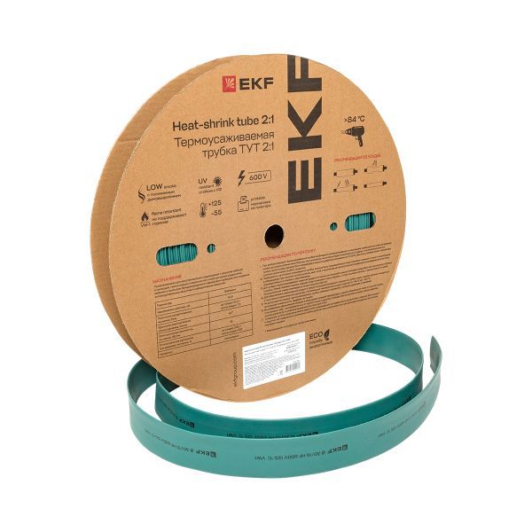 Трубка термоусадочная ТУТ нг 30/15 зел. (уп.50м) EKF tut-30-j
