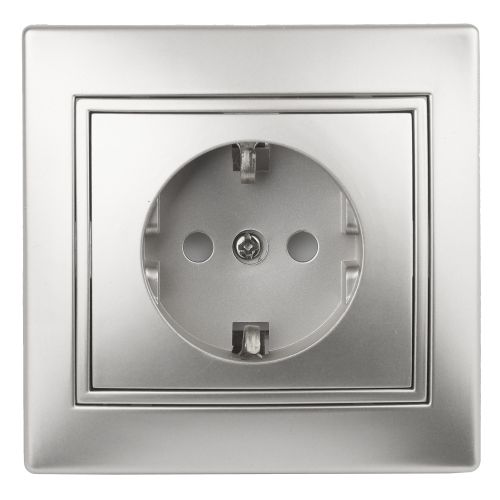 Розетка 1-м СП Plano 1-202-03 16А IP20 250В 2P+E Schuko алюм. Intro Б0053878