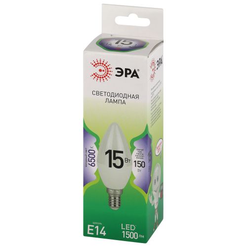 Лампа светодиодная GREEN LINE B35-15W-865-E14 GL 15Вт свеча 6500К свет холод. E14 Эра Б0067091