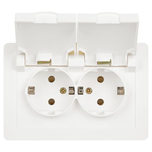 Розетка 2-м СП Style 7-210-01 16А IP44 250В 2х2P+E Schuko защ. шторки с крышкой бел. Intro Б0062873