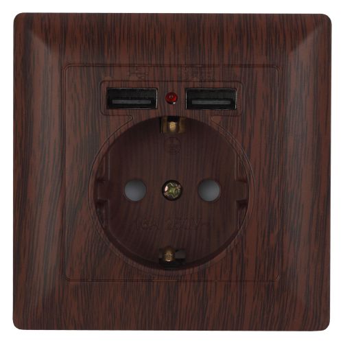 Розетка 1-м СП Solo 4-410-10 P+E Schuko 16А 250В + 2хUSB IP20 с заземл. защ. шторки венге Intro Б0053719