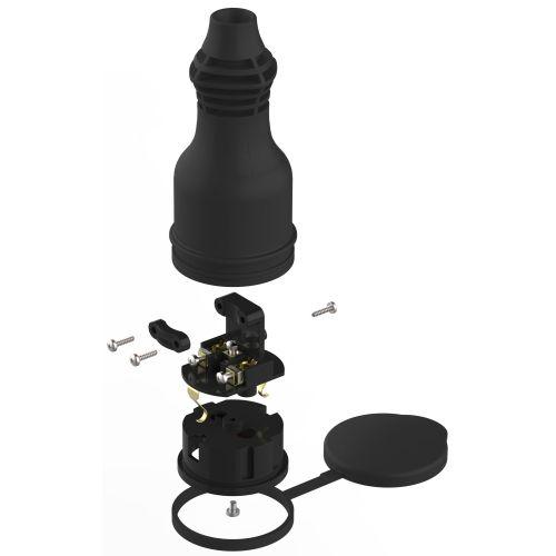 Розетка RX11-B-IP44 16А IP44 прямая с заземл. каучук черн. ЭРА Б0069325