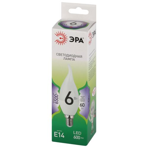 Лампа светодиодная GREEN LINE BXS-6W-865-E14 GL 6Вт свеча на ветру 6500К свет холод. E14 Эра Б0067113