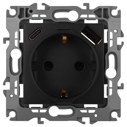 Розетка Эра12 12-4108-05 16А 250В 2P+E с USB type-A+C 5В-3А защ. шторки антрацит Эра Б0067707