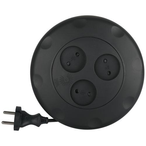 Удлинитель-рулетка 3х3м без заземл. 10А IP20 UR-3-3m-B ПВС 2х0.75 черн. Эра Б0019039