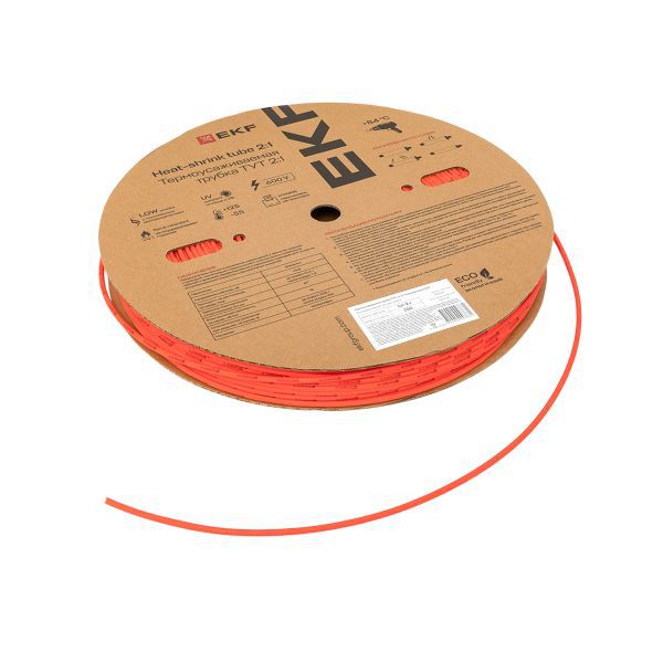 Трубка термоусадочная ТУТ нг 2/1 красн. (уп.200м) EKF tut-2-r