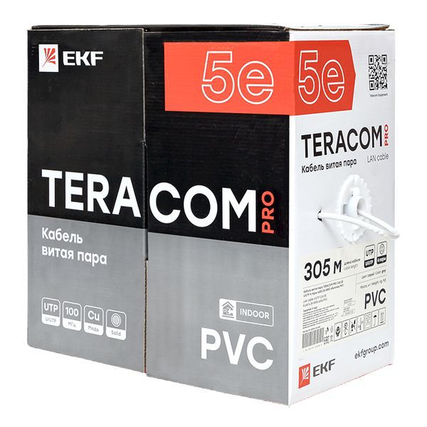 Кабель витая пара U/UTP кат.5E 4 пары 24 AWG solid PVC сер. (м) TERACOM PRO EKF TRP-5EUTP-04PVC-GY-IN3