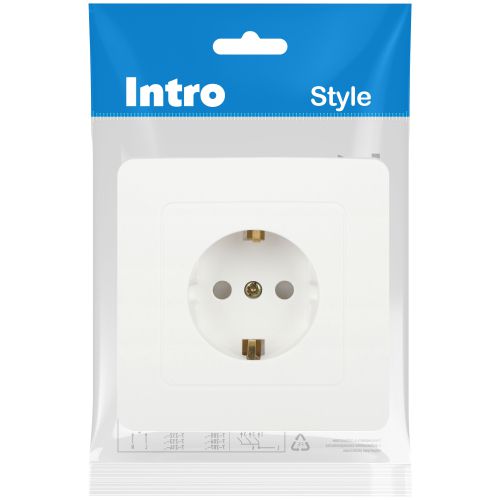 Розетка 1-м СП Style 7-206-01 16А 250В IP20 2P+E Schuko с заземл. защ. шторки бел. Intro Б0060623